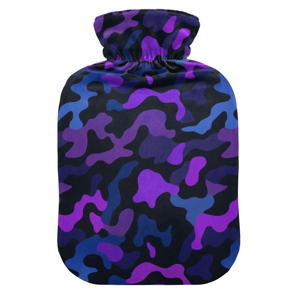 Camouflage Purple Black Blue hot-Water Bottle with Soft Cover, 1L hot Water Bag for Hot and Cold Therapies