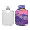 Crane Sunset Tropical Vapor Wave Style hot-Water Bottle with Soft Cover, 1L Water Bottle Bag for Neck and Shoulder Pain Relief view 2