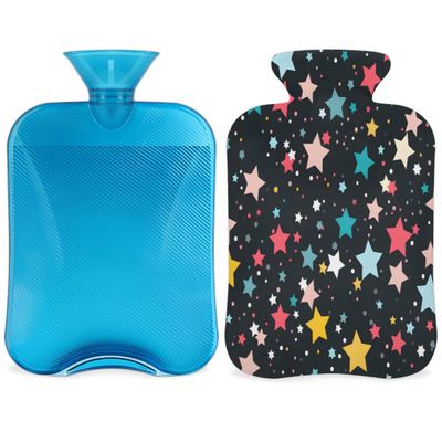 Color Star Pattern Hot Water Bottle with Cover 2L Large Hot Water Bag for Menstrual Cramps, Neck and Shoulder Pain Relief, Hot Cold Therapy, Hand Feet Warmer