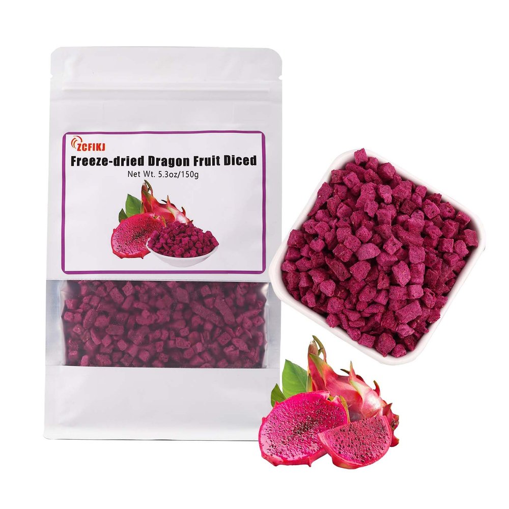 Freeze Dried Dragon Fruit Cubes 5.3OZ/150G,Freeze Dried Fruit Snacks No Added Sugars,Premium Frozen Dragon Fruit Diced for Yogurt, Salads, Smoothies,Drink, Baking, Breakfast Cereal