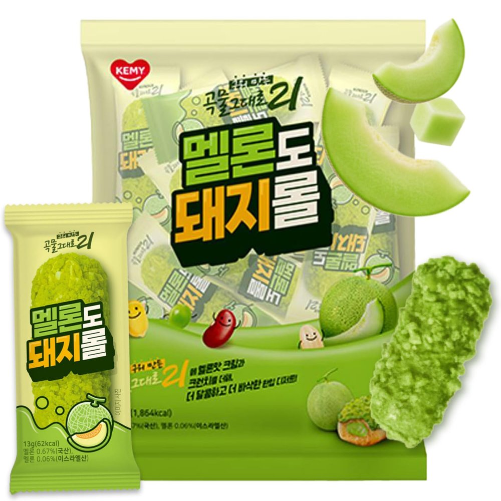 Korean Food CJ Freshway Melon Crunch Roll Snack 10.6 oz (30 Individually Wrapped Pieces) Crispy Korean Grain Roll with Sweet Melon Cream Filling