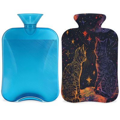 Artistic Line Cats Hot Water Bottle with Cover 2L Large Hot Water Bag for Menstrual Cramps, Neck and Shoulder Pain Relief, Hot Cold Therapy, Hand Feet Warmer