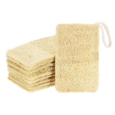 uxcell 10 Pcs Natural Loofah Kitchen Sponge, 4.3''x2.7'' Multipurpose Dish Sponges Reusable Non-Scratch Loofah Sponges with Rope for Kitchen, Bathroom Cleaning, Double Side, Natural