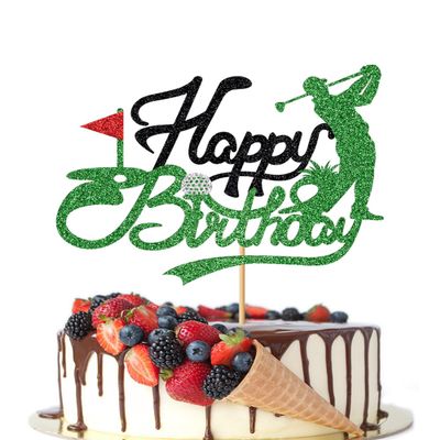 Crseniny Golf Happy Birthday Cake TopperGolf Ball Player Cake DecorationsGlitter Happy Birthday Cake Topper - Sports Themed Party Decoration Supplies Colorful