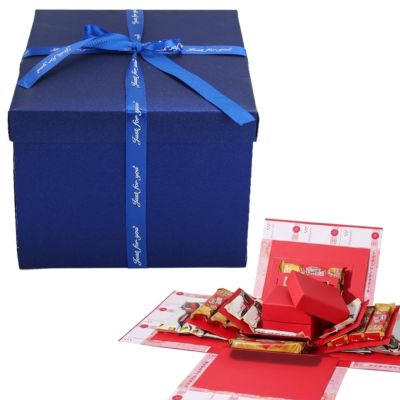 5 Layer Gift Box, 5 Layer Snack Explosion Box, DIY Birthday Explosion Gift Boxes, DIY Anniversary Snack Surprise with Empty ExplosionBox, Good Gifts for Anniversary, Christmas, Valentine's Day (Blue)