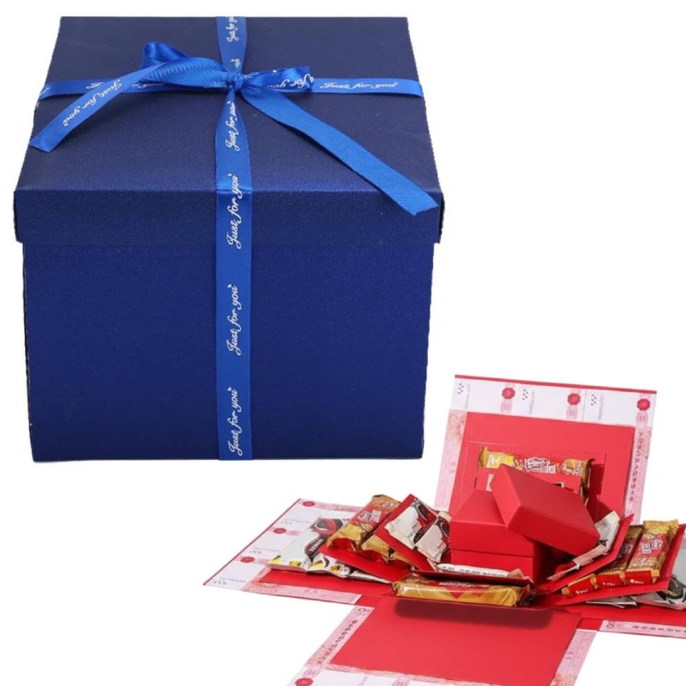5 Layer Gift Box, 5 Layer Snack Explosion Box, DIY Birthday Explosion Gift Boxes, DIY Anniversary Snack Surprise with Empty ExplosionBox, Good Gifts for Anniversary, Christmas, Valentine's Day (Blue)