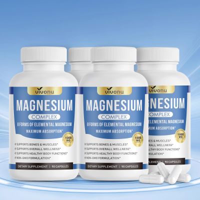 1000mg Magnesium Complex Capsules, 8 Elemental with Magnesium Glycinate, Citrate, Malate, Taurate, Oxide, Carbonate, Aspartate, Orotate for Bones, Muscle, Recovery, Energy, Vegan Non-GMO, 4 Bottle