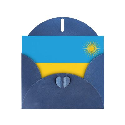 WZYCWB Flag of Rwanda Printed Blue Pearlescent Paper Holiday Cards 6x4 Inches - With Envelopes for Birthdays, Weddings, and Condolences