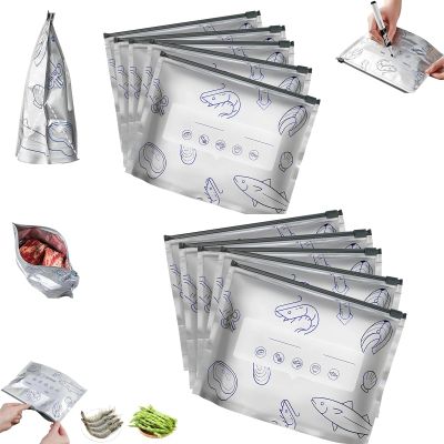 Reusable Aluminum Foil Sealable Storage Bags, Reusable Aluminum Foil Freshness Seal Bags, Freshness Seal Bags With Label And Zip Lock for Refrigerator, Keep Fresh Longer (10 pcs, Large)