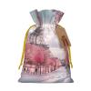 Ruzoap Christmas Burlap Gift Bags with Drawstrings, Paris Street Eiffel Tower Pink Floral - Christmas Treat Candy Bags for Holiday Party Wrapping Xmas Present - Small view 1