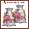 Ruzoap Christmas Burlap Gift Bags with Drawstrings, Paris Street Eiffel Tower Pink Floral - Christmas Treat Candy Bags for Holiday Party Wrapping Xmas Present - Small view 2