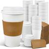 20 oz White Paper Hot Cups with Dome Lids and Sleeves with FREE BONUS Stirrers Disposable To Go Coffee Cups with Travel Lids Ideal for Latte Cappuccino Tea & Chocolate (200) view 1