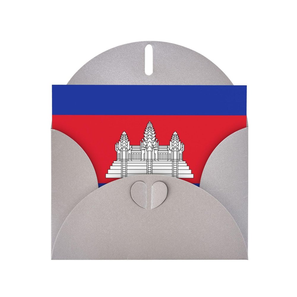 WZYCWB Cambodia Flag Printed Gray Pearlescent Paper Holiday Card with Envelope. Suitable for birthday wishes wedding congratulations and condolences.