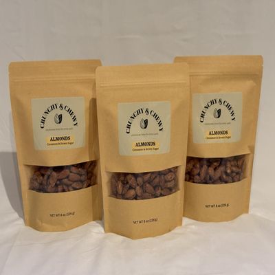 Crunchy & Chewy Handcrafted Candied Almonds, Cinnamon & Brown Sugar (8 oz x 3 pack)