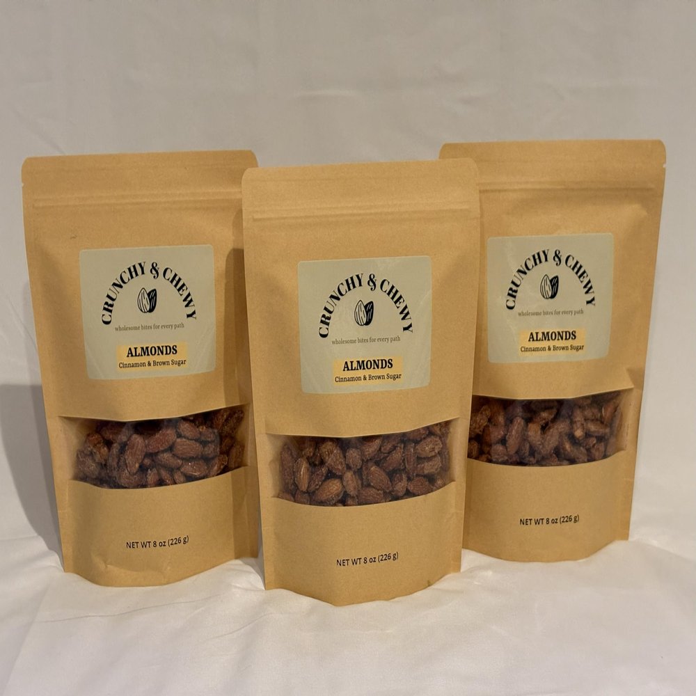 Crunchy & Chewy Handcrafted Candied Almonds, Cinnamon & Brown Sugar (8 oz x 3 pack)
