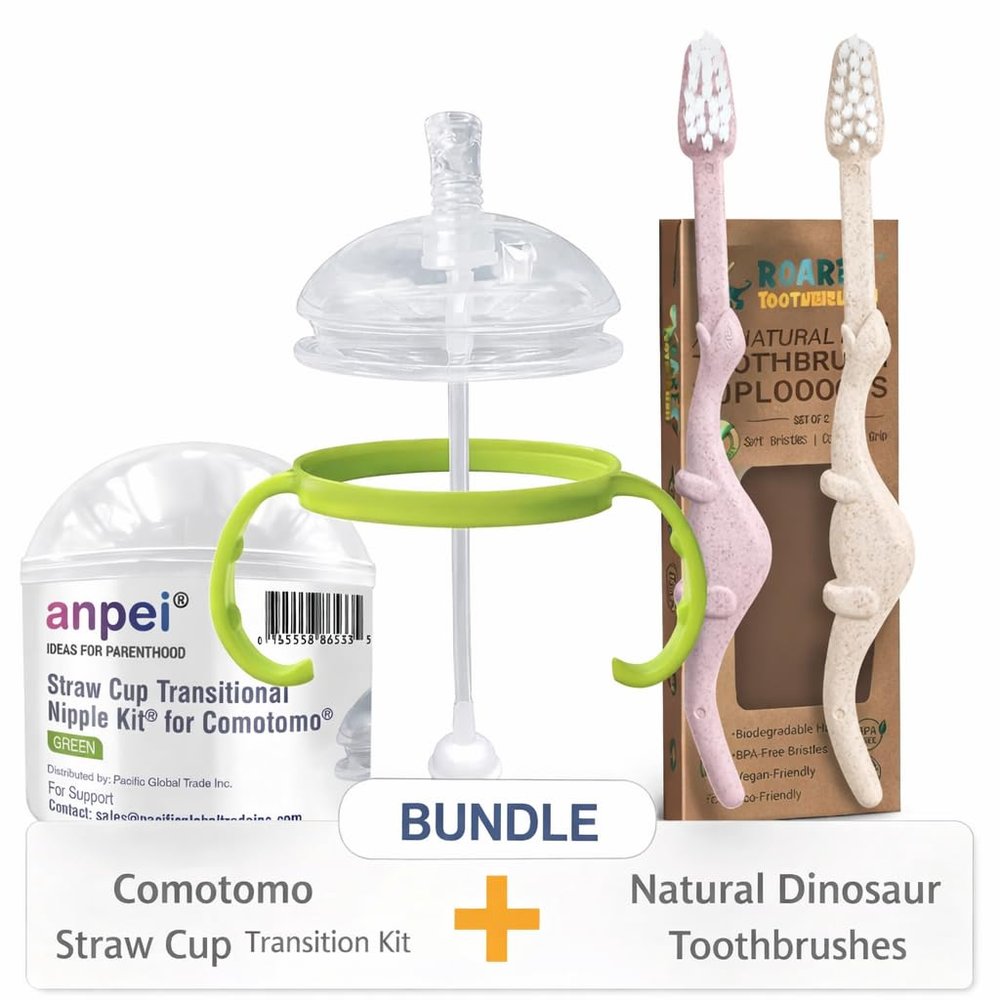 ANPEI Eco Kids Toothbrush + Straw Sippy Cup Kit | Oral to Feeding Growth Bundle for Toddlers