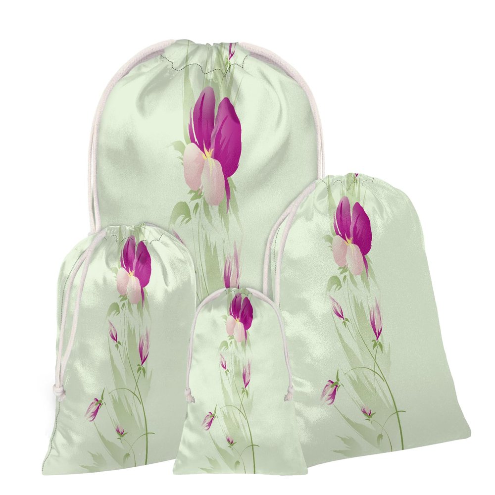 Aglebo Morning Glory Flowers Reusable Christmas Gift Bag Set with Drawstring 12" x 8" Xmas Treats Bags Funny Design for Party Birthday Xmas Presents Wrapping Bags (1 Pack)
