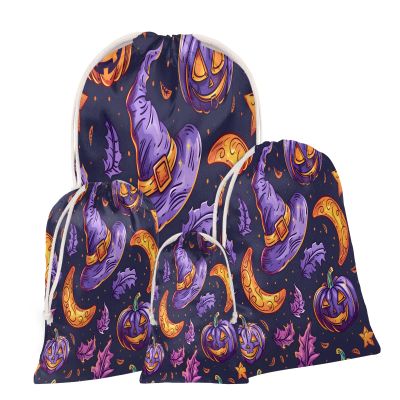 Aglebo Moon Leaf Pumpkin Purple Orange Reusable Christmas Gift Bag Set with Drawstring 16" x 12" Xmas Treats Bags Funny Design for Party Birthday Xmas Presents Wrapping Bags (1 Pack)