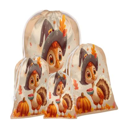 Aglebo Thanksgiving Turkey Pumpkin Reusable Christmas Gift Bag Set with Drawstring 21" x 16" Xmas Treats Bags Funny Design for Party Birthday Xmas Presents Wrapping Bags (1 Pack)