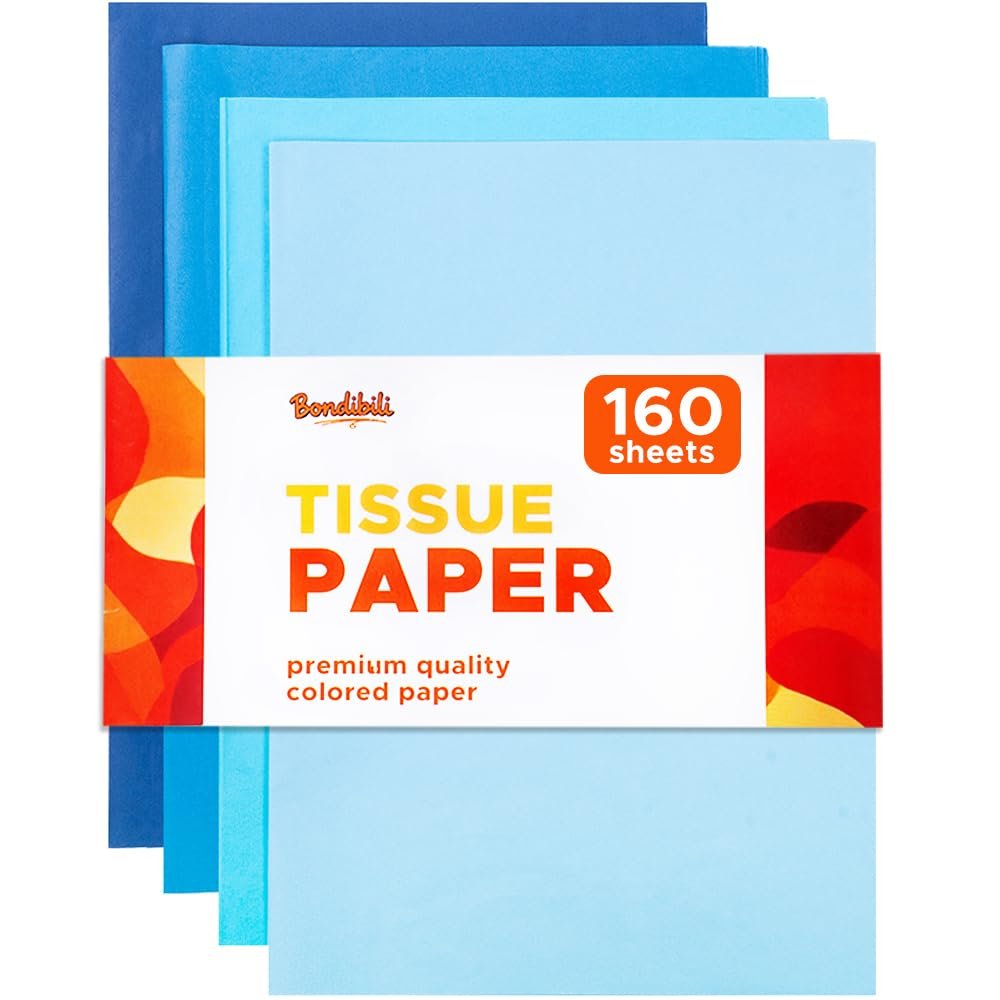 160 Sheets Blue Tissue Paper for Gift Bags, 20"x14" - Acid Free Wrapping Tissue Paper Bulk for Crafts Packaging Birthday Baby Shower Bachelorette Bridal Shower Father Day Blue Party Decorations
