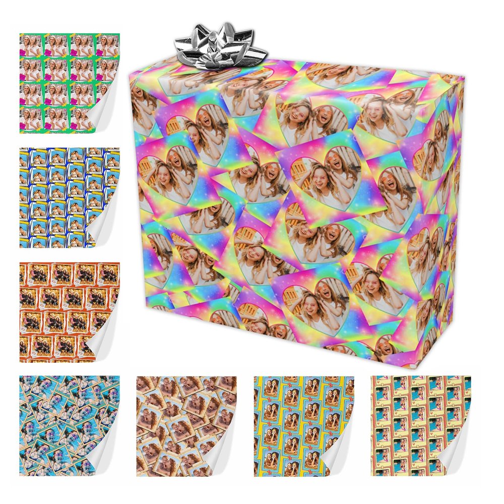 Custom Christmas Wrapping Paper with Picture, Personalized Gift Wrapping Paper Roll Customized Gifts Wrapped Decor for Mom Dad Family Friends Birthday 58x23 Inch Per Roll