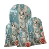 Aglebo Rose Watercolor Cat Reusable Christmas Gift Bag Set with Drawstring 16" x 12" Xmas Treats Bags Funny Design for Party Birthday Xmas Presents Wrapping Bags (1 Pack) view 1