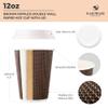 [1000 SET]Harvest Pack 12 oz Disposable Coffee Cups, Insulated Ripple Double-Walled Paper Cups with White Lids, Brown Geometric, Leak-Proof Drinking Cups for Tea Hot Chocolate Drinks To go coffee cups view 2
