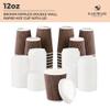 [1000 SET]Harvest Pack 12 oz Disposable Coffee Cups, Insulated Ripple Double-Walled Paper Cups with White Lids, Brown Geometric, Leak-Proof Drinking Cups for Tea Hot Chocolate Drinks To go coffee cups view 3