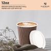 [1000 SET]Harvest Pack 12 oz Disposable Coffee Cups, Insulated Ripple Double-Walled Paper Cups with White Lids, Brown Geometric, Leak-Proof Drinking Cups for Tea Hot Chocolate Drinks To go coffee cups view 4