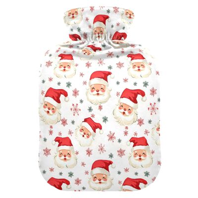 1 L Hot Water Bottle Santa Claus Face Snowflake Hot Water Bottle with Cover Soft Velvet Leak Proof Screw Plug Best for Winter Sports Outdoors