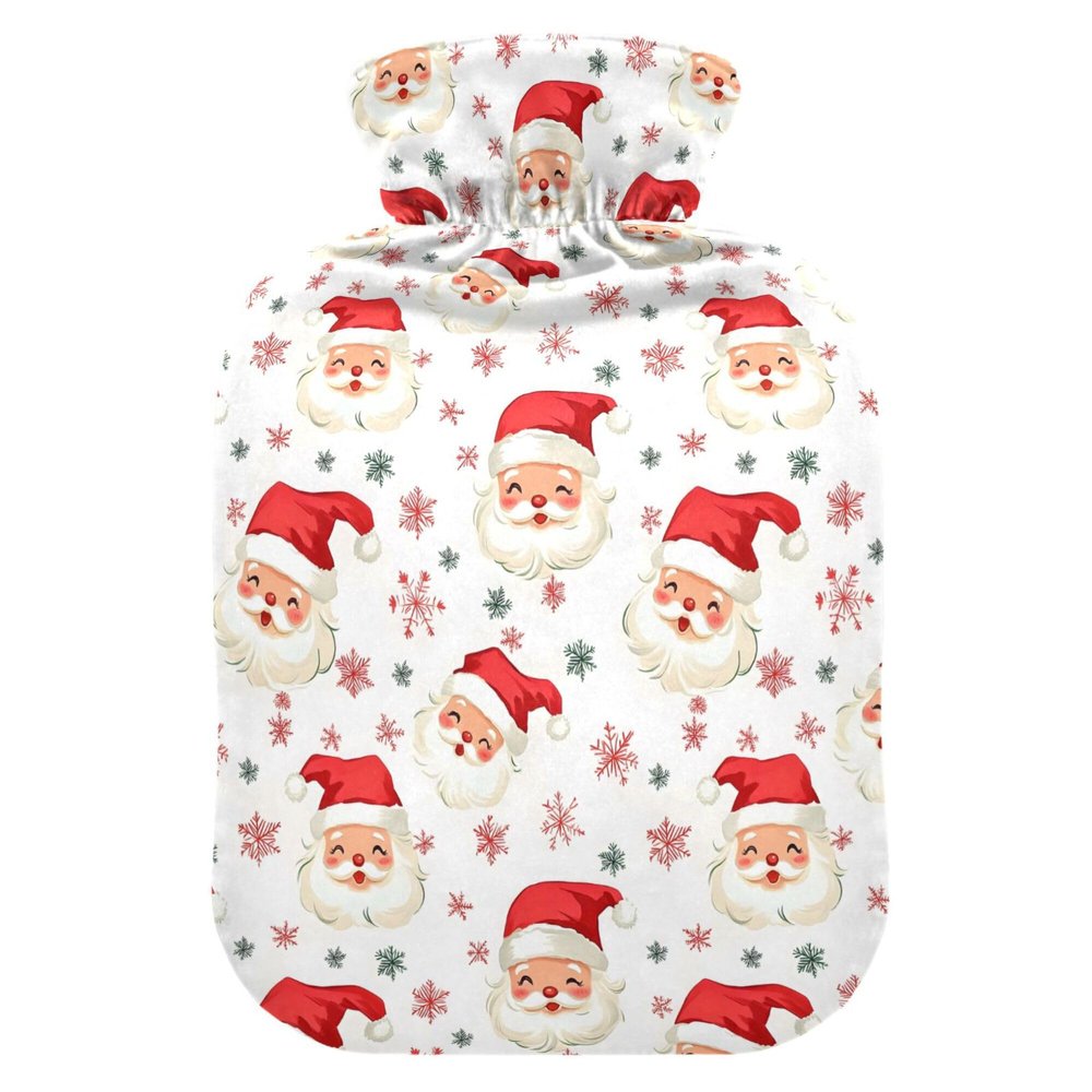 1 L Hot Water Bottle Santa Claus Face Snowflake Hot Water Bottle with Cover Soft Velvet Leak Proof Screw Plug Best for Winter Sports Outdoors