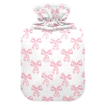 2 L Hot Water Bottle Bows Checkered Hot Water Bottle with Cover Soft Velvet Leak Proof Screw Plug Best for Winter Sports Outdoors
