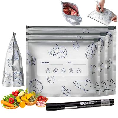 30PCS Reusable Aluminum Foil Sealable Storage Bags, 2026 New Resealable Vacuum Zipper Pouches With Label And Zip Lock, Leakproof Stand Up Foil SealableBags for Vegetable Fruit Meat (M,10PCS)