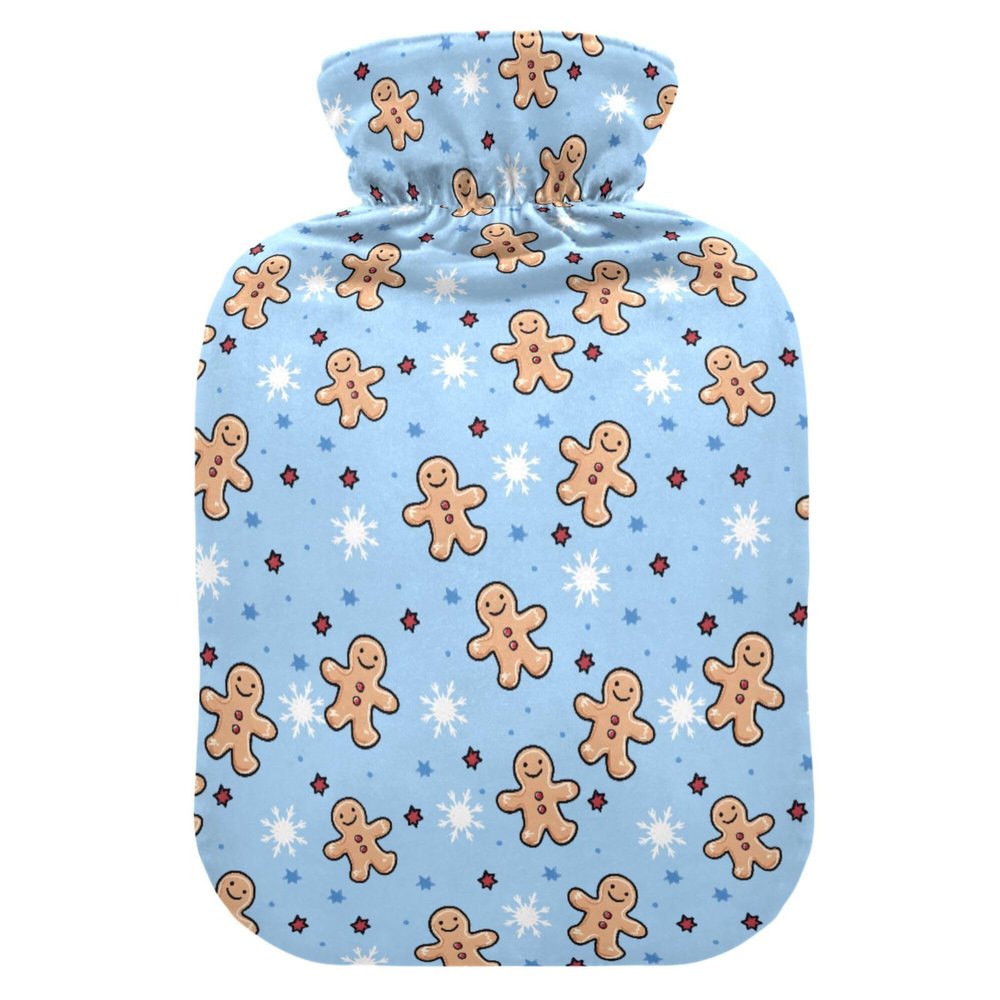 2 L Hot Water Bottle Gingerbread Man Hot Water Bottle with Cover Soft Velvet Leak Proof Screw Plug Best for Winter Sports Outdoors