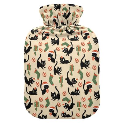 1 L Hot Water Bottle Black Cat Gift Ball Hot Water Bottle with Cover Soft Velvet Leak Proof Screw Plug Best for Winter Sports Outdoors