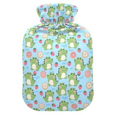 1 L Hot Water Bottle Crocodile Strawberry Donut Hot Water Bottle with Cover Soft Velvet Leak Proof Screw Plug Best for Winter Sports Outdoors