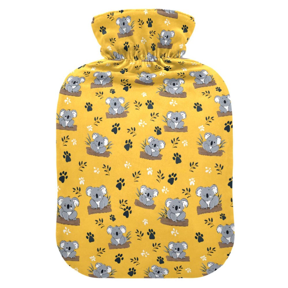 1 L Hot Water Bottle Koala Footprint Hot Water Bottle with Cover Soft Velvet Leak Proof Screw Plug Best for Winter Sports Outdoors
