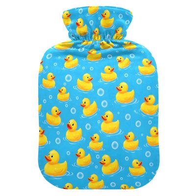 2 L Hot Water Bottle Duck Bubbles Hot Water Bottle with Cover Soft Velvet Leak Proof Screw Plug Best for Winter Sports Outdoors