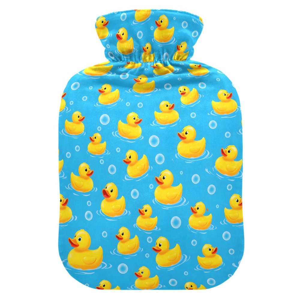 2 L Hot Water Bottle Duck Bubbles Hot Water Bottle with Cover Soft Velvet Leak Proof Screw Plug Best for Winter Sports Outdoors