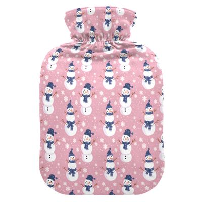 1 L Hot Water Bottle Snowman Hot Water Bottle with Cover Soft Velvet Leak Proof Screw Plug Best for Winter Sports Outdoors