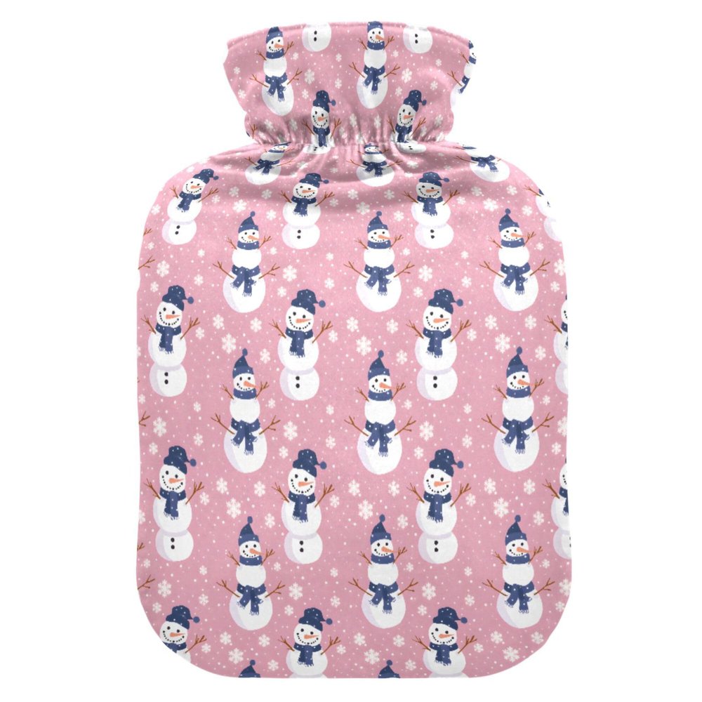 1 L Hot Water Bottle Snowman Hot Water Bottle with Cover Soft Velvet Leak Proof Screw Plug Best for Winter Sports Outdoors