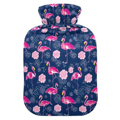 1 L Hot Water Bottle Flowers Flamingo Hot Water Bottle with Cover Soft Velvet Leak Proof Screw Plug Best for Winter Sports Outdoors
