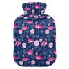 1 L Hot Water Bottle Flowers Flamingo Hot Water Bottle with Cover Soft Velvet Leak Proof Screw Plug Best for Winter Sports Outdoors view 1