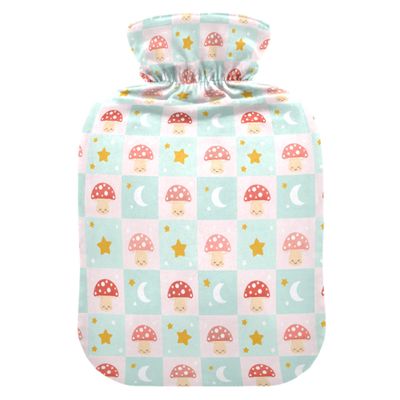 1 L Hot Water Bottle Mushroom Moon Star Hot Water Bottle with Cover Soft Velvet Leak Proof Screw Plug Best for Winter Sports Outdoors