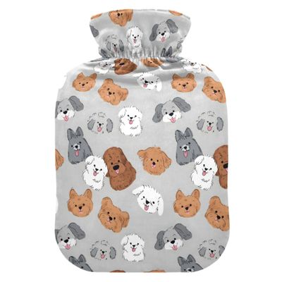 1 L Hot Water Bottle Hand Drawn Puppy Hot Water Bottle with Cover Soft Velvet Leak Proof Screw Plug Best for Winter Sports Outdoors