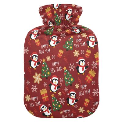1 L Hot Water Bottle Penguin Christmas Tree Hot Water Bottle with Cover Soft Velvet Leak Proof Screw Plug Best for Winter Sports Outdoors