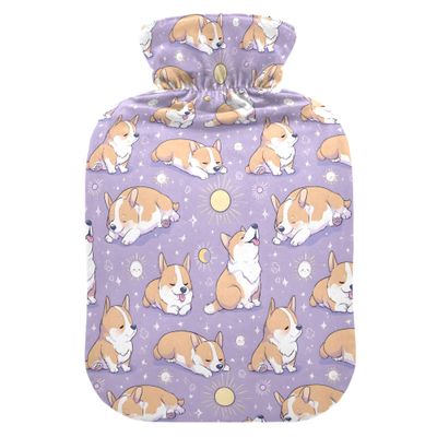1 L Hot Water Bottle Cute Puppy Hot Water Bottle with Cover Soft Velvet Leak Proof Screw Plug Best for Winter Sports Outdoors