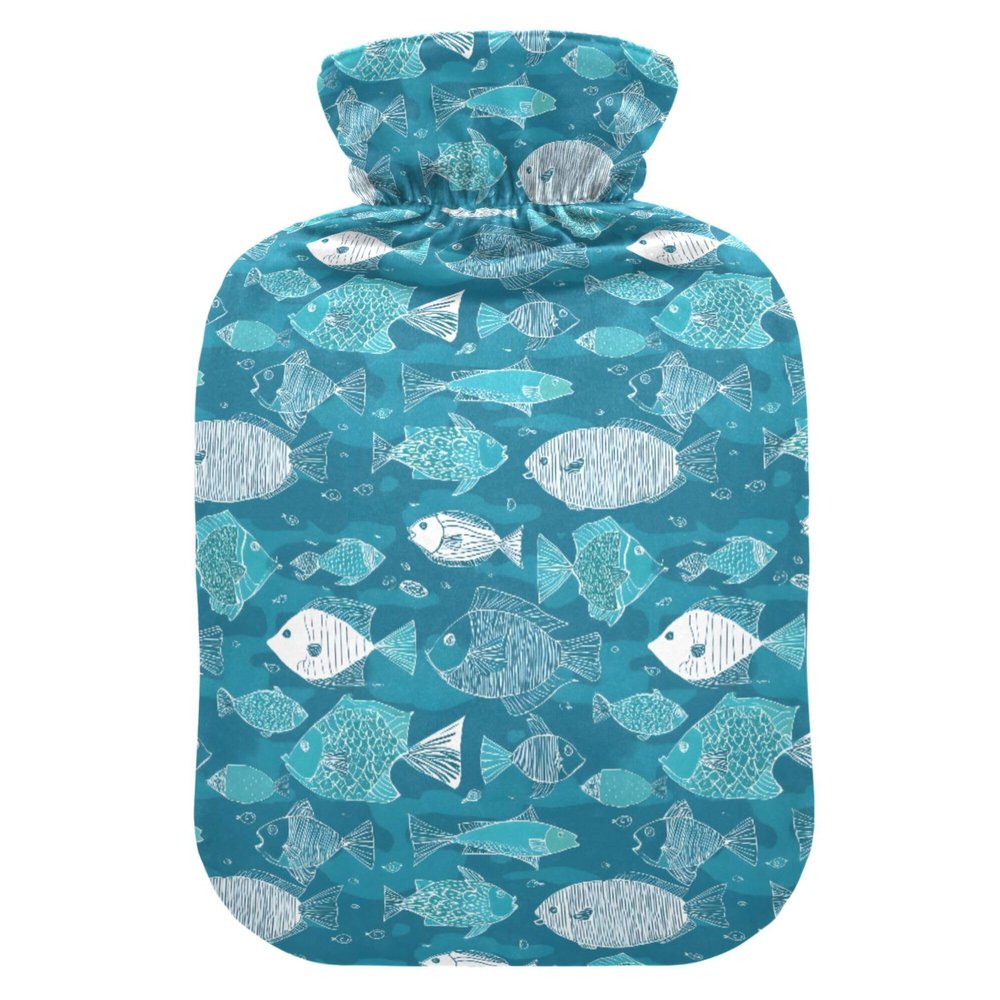 1 L Hot Water Bottle Cute Fish Hot Water Bottle with Cover Soft Velvet Leak Proof Screw Plug Best for Winter Sports Outdoors