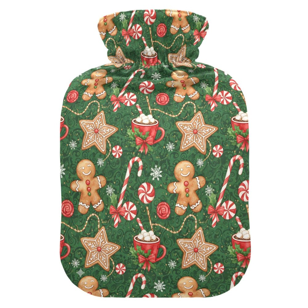 2 L Hot Water Bottle Gingerbread Man Cup Hot Water Bottle with Cover Soft Velvet Leak Proof Screw Plug Best for Winter Sports Outdoors