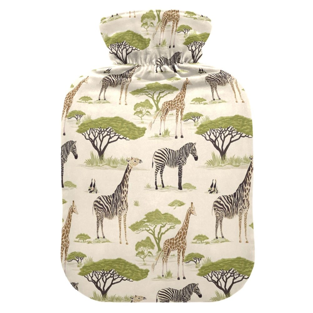 1 L Hot Water Bottle Giraffe and Zebra Hot Water Bottle with Cover Soft Velvet Leak Proof Screw Plug Best for Winter Sports Outdoors